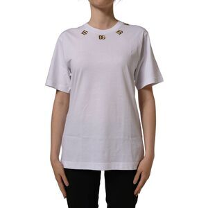 Dolce & Gabbana White Cotton Gold DG Logo Crew Neck Women's T-shirt
